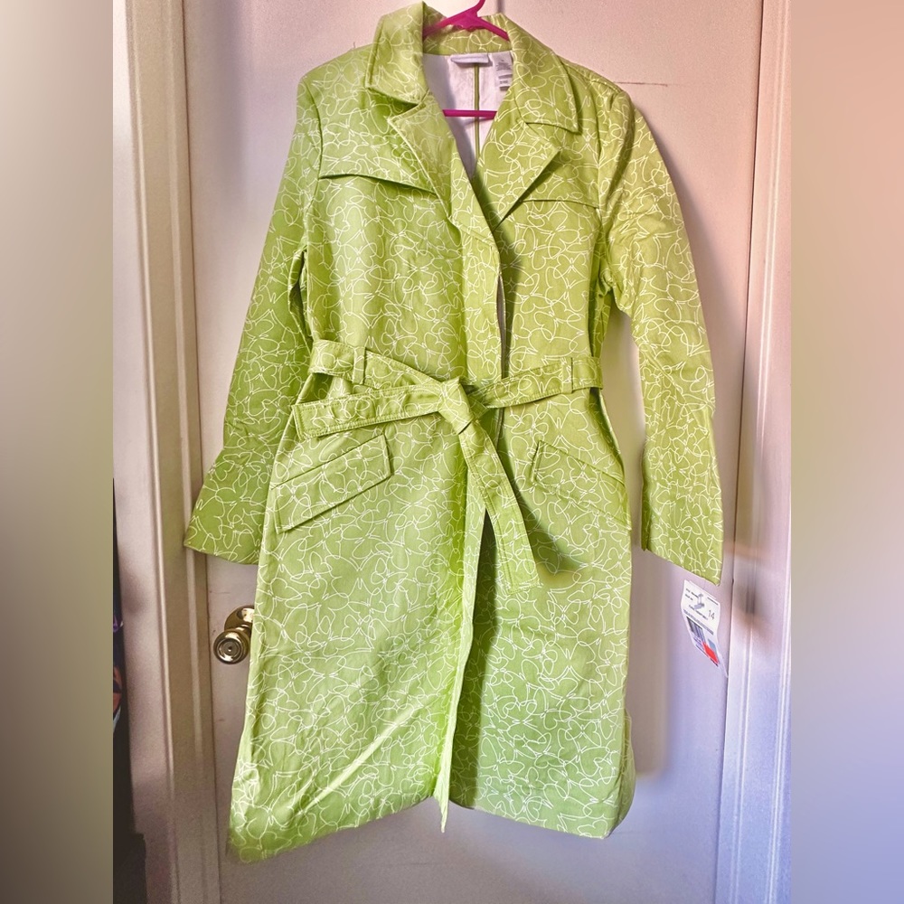 Liz Claiborne green floral trench coat